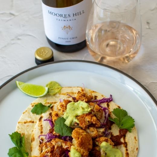 Cauliflower Tacos with Pinot Gris